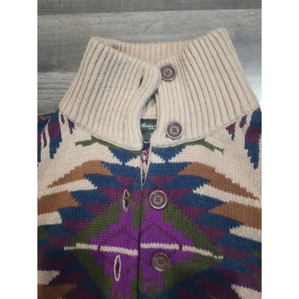 Eddie Bauer Hand Knit Shawl Cardigan Sweater M Aztec Southwest Wool Alpaca - Picture 6 of 13